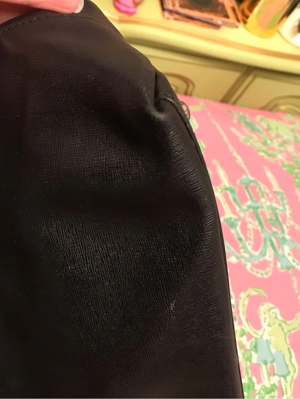 Furla black saffiano leather satchel handbag